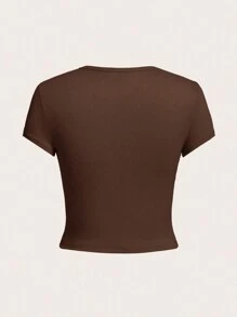 Tween Girls' Casual Solid Color Short Sleeve T-Shirt, Summer - Black - View 2