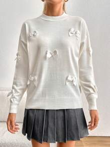 EURMUSE Petite Bow Detail Thick Winter Cute Elegant Street Sweater ,Petite Women - White - View 5