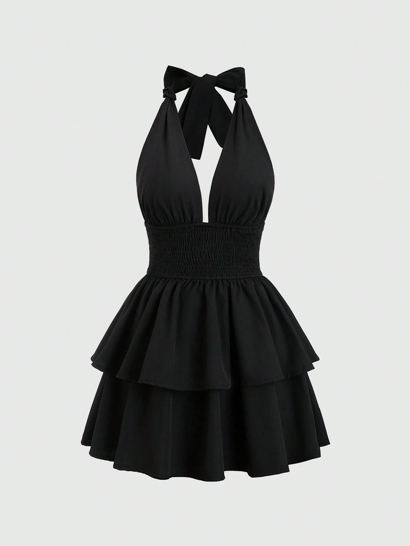 Sweetra Women’S Sexy Fashionable Solid Color Halter Neck Black Short Dress,