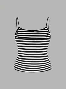 SHEIN EZwear 3pcs Plus Size Women Ruched Side Solid & Striped Cami Top, Summer - Multicolor - View 4