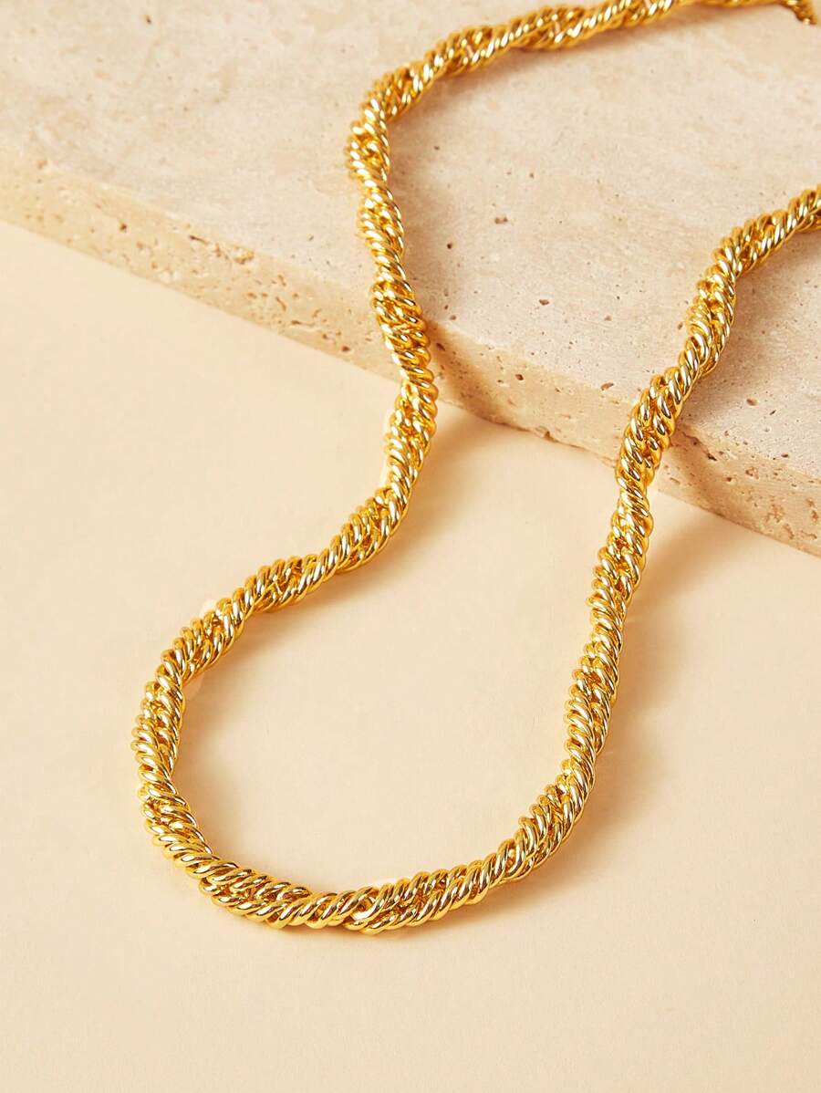 SHEIN Women 18K Gold Plated Twisted Chain Necklace, Fashion Jewelry