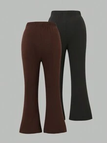 SHEIN 4 件套 Tween Girls 基本款纯色喇叭紧身裤 - 彩色 - 查看 1