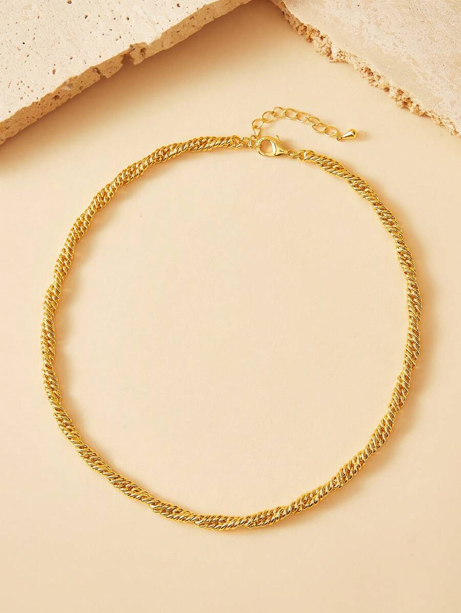 SHEIN Women 18K Gold Plated Twisted Chain Necklace, Fashion Jewelry