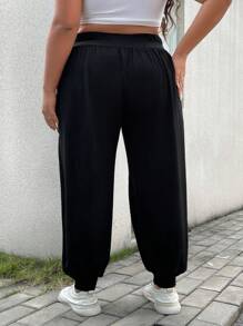 SHEIN CURVE+ Plus Size Black Casual Jogger Pants Fall Cloth For Women - Black - View 2