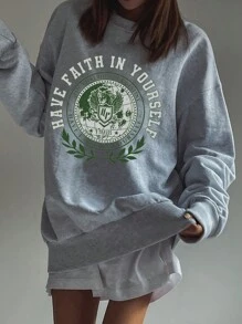 DAZY Women's Loose Fit Graphic Print Crew Neck Sweatshirt, Autumn,Fall Women Clothes - Light Grey - View 6