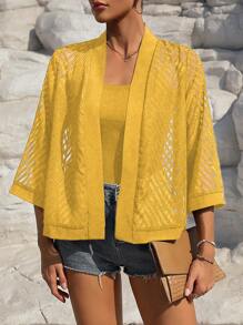 SHEIN LUNE Women's Leisure Solid Color Cutout Jacket Fall Cloth For Women - Yellow - View 1
