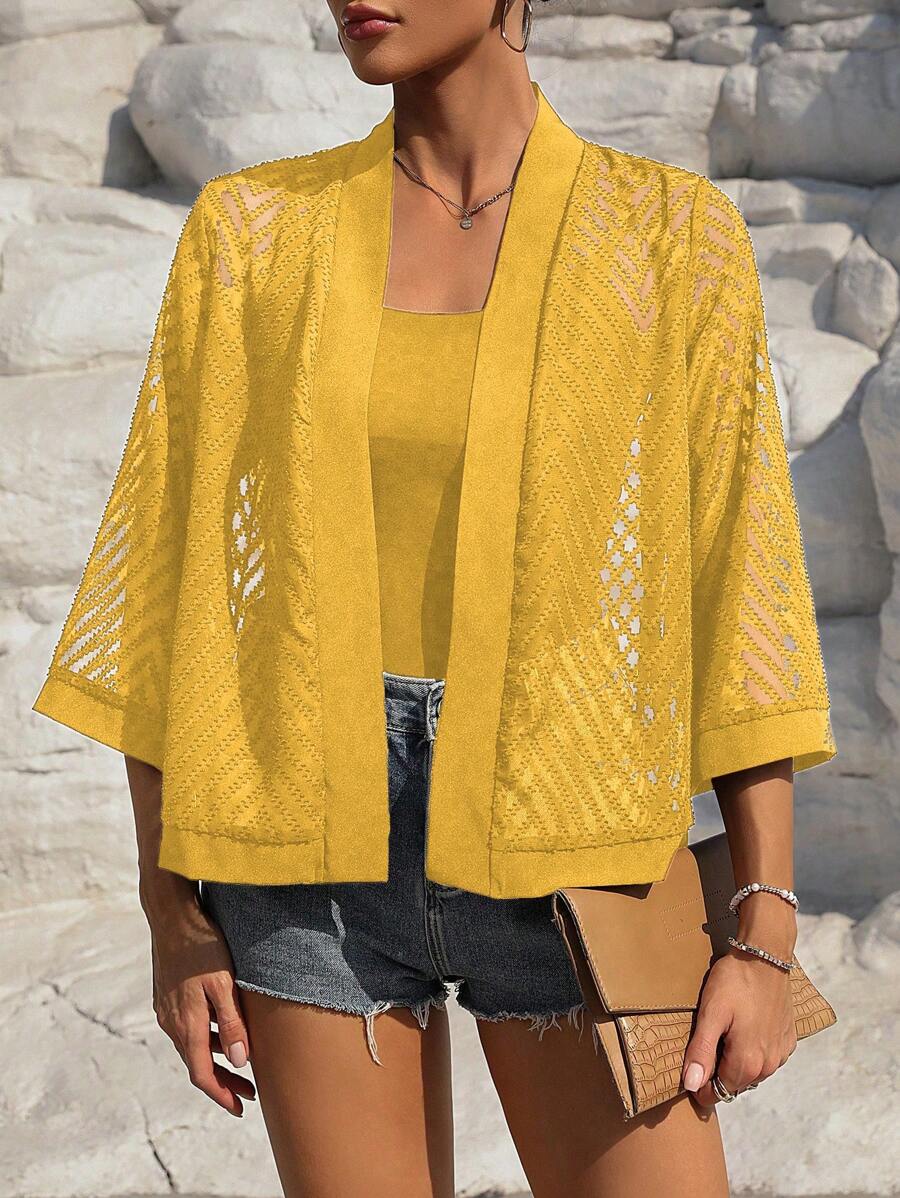 SHEIN LUNE Women's Leisure Solid Color Cutout Jacket Fall Cloth For Women - Yellow - View 1