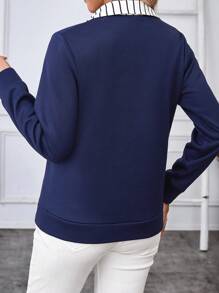 EMERY ROSE Sudadera casual de mujer a rayas con parches y efecto de capa falsa