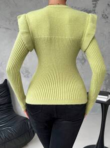 Chiquease Women's Solid Color Simple Casual Knitted Long Sleeve Sweater, Fall Winter - Green - View 2