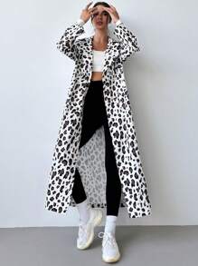 SHEIN Privé Women's Autumn/Winter Fashionable Simple Leopard Print Loose Long Coat