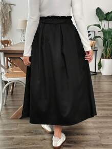 SHEIN Essnce Falda larga negra con bolsillo y dobladillo en A para mujeres talla grande, ropa de otoño, ropa informal para ir a trabajar, escuela u ocasiones casuales, nueva moda para el otoño - Negro - Ver 2