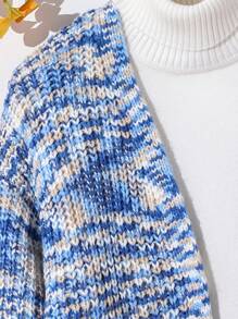 Tween Girl Colorful Cardigan Sweater, New Arrival. Blue-Toned Multi-Color Knit Sweater With Rugged Design Showcases Unique Personalized. Versatile Styling Options Display Look. Fashionable And Warm Knit, Suitable For Wear In Spring, Summer, Fall And Winter. - Blue - View 4