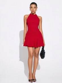 SHEIN SXY 秋季女装 1 件优雅春夏挂脖连体衣 秋冬女装 - 淺藍色 - 查看 5