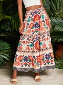 Travachic Floral Print Ruffle Hem Summer Beach Women's Skirt - Multicolor - View 3