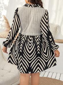SHEIN Unity Plus Size Casual Spring & Autumn Printed Patchwork 2 In 1 Dress - Multicolor - View 2