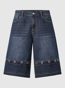 Street Life 男士简约日常牛仔短裤 - 藍色 - 查看 3