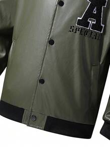 Tween Boy Fashion Sports Casual Letter Applique Faux Leather Jacket, Winter - Multicolor - View 6