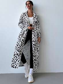 SHEIN Privé Women's Autumn/Winter Fashionable Simple Leopard Print Loose Long Coat
