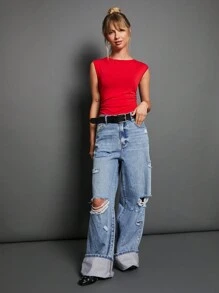 WESTFADE Slinky Boat Neck Sexy Going Out Bodysuit - Red - View 6