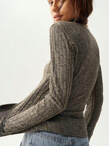 Bohemela Women Slim Fit Knitted Long Sleeve T-Shirt For Vacation