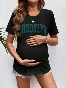 SHEIN Maternity Loose Fit Round Neck Breastfeeding Nursing T-Shirt For Outdoor Sports