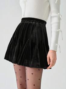 Enchnt Spring/Winter Women's Romantic Gorgeous Black Velvet Elastic Pleated Fashionable Cute Mini Skirt,Sweet&Elegant Princess Outfit For Valentine's Day&Christmas Party&New Years&Birthday&Holiday &Sweet Date Night&Daily Commuting