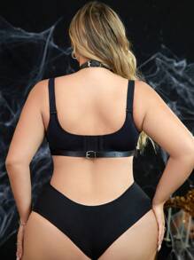 Plus Size Bold & Avant-Garde Chain Decor Leather Lingerie