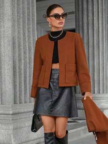 SHEIN Privé Damen Old Money Stil Herbst&Winter Jacke mit abnehmbarem Schal, Wollcardigan mit langen Ärmeln, Wintermantel