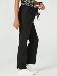 TaskEZ Women's Black 3 Pkt Logo Waist Pants With Drawstring Letter Pattern Waistband /Nurse Uniform Pants Scrub Pants - Black - View 6