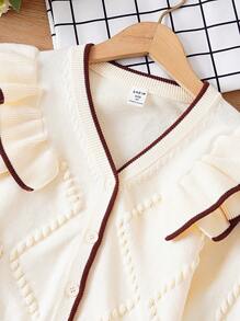 SHEIN Young Girl Ruffled Cardigans & Flare Pants Set, Autumn/Winter - Apricot - View 6