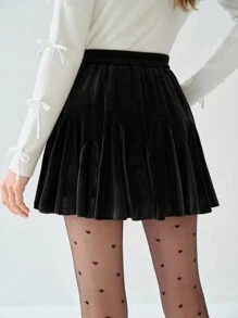 Enchnt Spring/Winter Women's Romantic Gorgeous Black Velvet Elastic Pleated Fashionable Cute Mini Skirt,Sweet&Elegant Princess Outfit For Valentine's Day&Christmas Party&New Years&Birthday&Holiday &Sweet Date Night&Daily Commuting