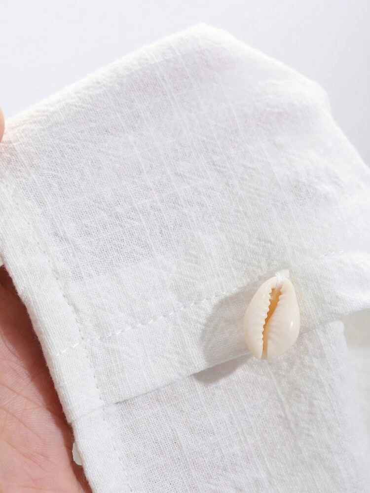 Solid Color Button Decor Long Sleeve Loose Tie Waist Women Shirt,Fall Clothes