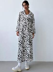 SHEIN Privé Women's Autumn/Winter Fashionable Simple Leopard Print Loose Long Coat