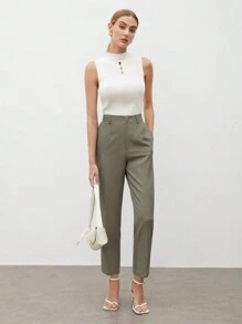 BizChic Women's Autumn Straight Leg Pants With Belt Loops, Fashionable And Elegant Business/Casual Suit, Versatile For Office, Commute, And Daily Wear - Army Green - View 1