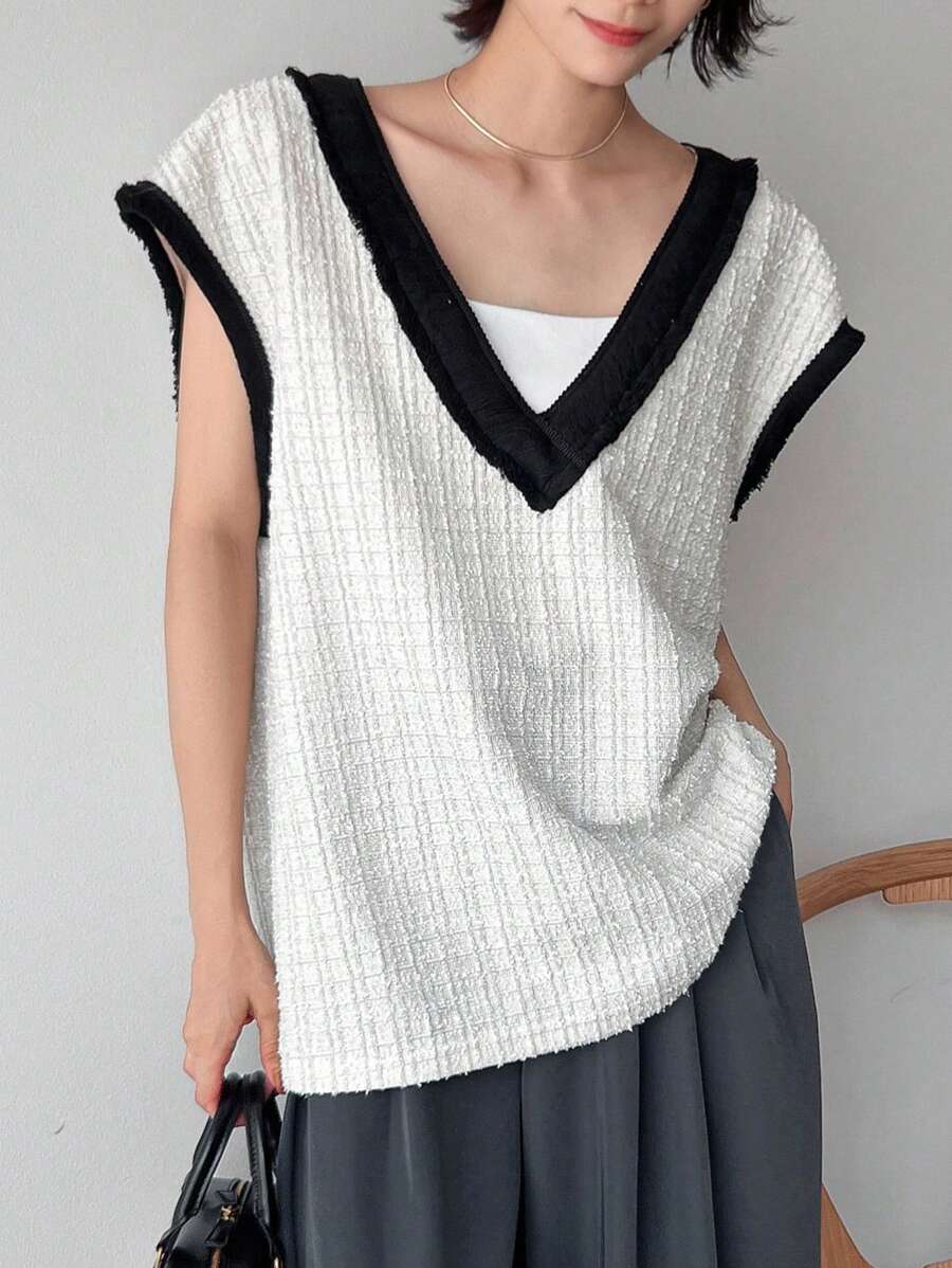 FRIFUL Áo khoác vest phối màu thông thường cho nữ mùa xuân và mùa thu - Đen và trắng - Xem 1