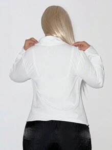 SHEIN SXY Plus Size Solid Color Twist Knot Sheer Mesh Long Sleeve Shirt Office Wear Women - White - View 2