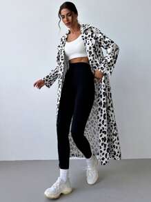 SHEIN Privé Women's Autumn/Winter Fashionable Simple Leopard Print Loose Long Coat