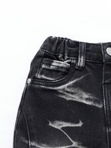 SHEIN Jeans de mezclilla negros de moda desgastados y rasgados informalmente para niño joven - Negro - Ver 5