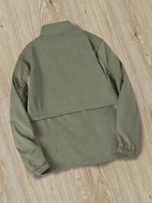 Manfinity Roghcode 男式前拉链长袖口袋休闲夹克，灯芯绒 - 綠色 - 查看 2