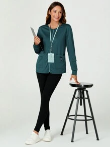 TaskEZ Scrub Nurse Uniform Women's Solid Color Zip Front Long Sleeve Pocket  Uniform Jacket