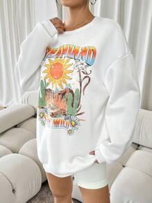 SHEIN SXY Sudadera con estampado gráfico blanco para mujer - Blanco - Ver 3
