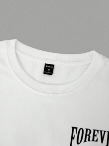 Manfinity LEGND Men's Letter & Angel Printed Crew Neck Short Sleeve T-Shirt, Summer - White - View 5