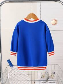 Robe à capuche rayée et décontractée pour bébé fille avec éléments anglais, tenue d'hiver chaude - Bleu azur - Voir 2