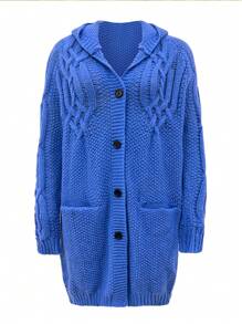 Chiquease 女士长款V领开衫宽松休闲针织毛衣秋冬新款 - 藍色 - 查看 3