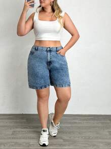 RueChic 100% Cotton Plus Elastic Back Side Snow Wash Denim Short - Light Wash - View 3