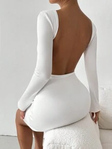 Allurite Women's Backless Bodycon Mini Dress, Spring & Summer Fall Cloth For Women, Christmas - White - View 3