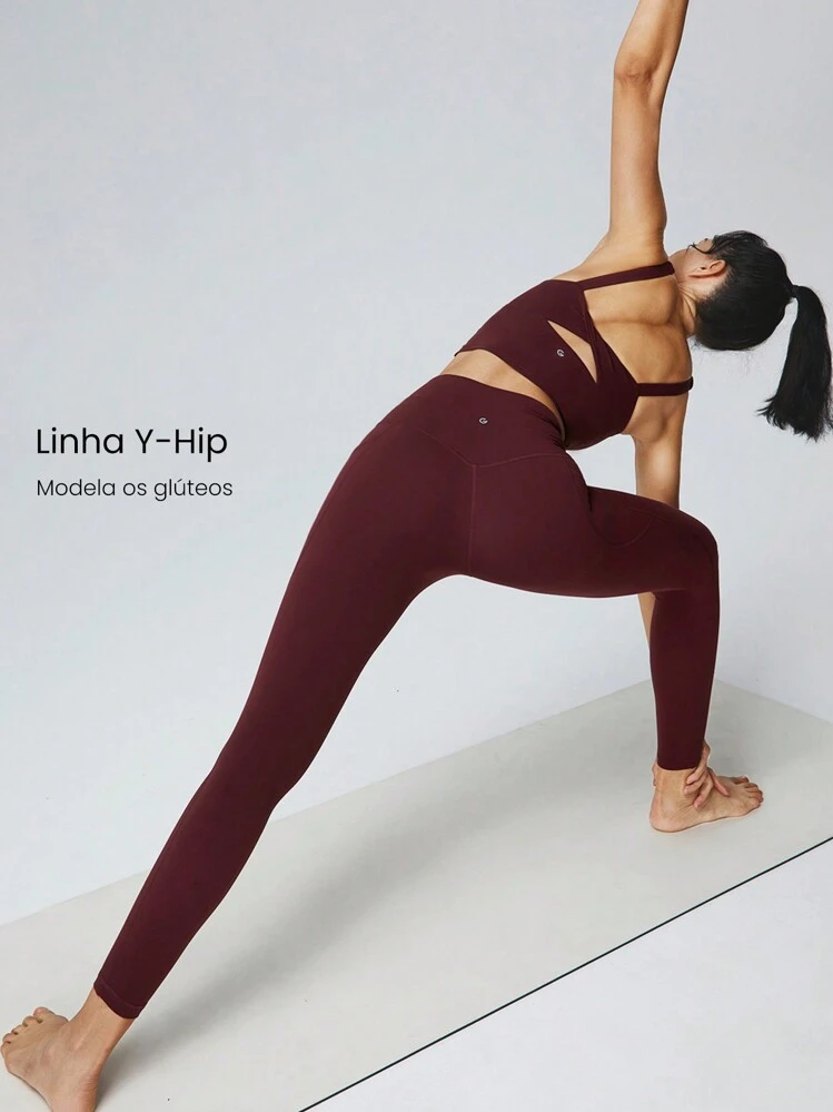 GLOWMODE Calça Legging De Cintura Alta Com Bolsos Laterais Featherfit™ De 24" - Vinho - Visão 3