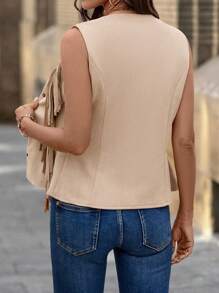 SHEIN LUNE WOMEN'S FRINGE SUEDE VEST - Khaki - View 2