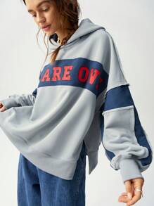Bohemela Women's Vacation Patchwork Sweatshirt In Fall/Winter - Dusty Blue - View 7