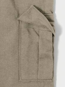 SHEIN Cottnline Men's Flap Cover Side Pocket Drawstring Waist Sweatpants - Khaki - View 5